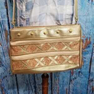 Vintage Gold and Cork Crossbody Purse
